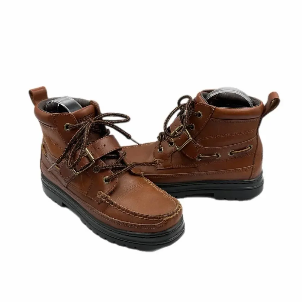 Polo Sport Ralph Lauren Boy's 6 Brown Leather Lace Up Buckle Strap Ankle Boots